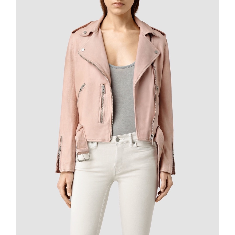 ALLSAINTS Wyatt Leather Biker in Blush Pink
